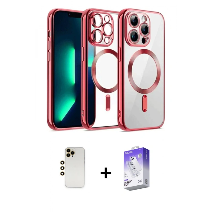 MARSİLYAN™- iPhone 13 Pro Max Kılıf Nova Işık Özel Seri - Siyah Bilvis 5in1 3D Magic Cam Ekran Koruyucu + Shine Kamera Lens - GD