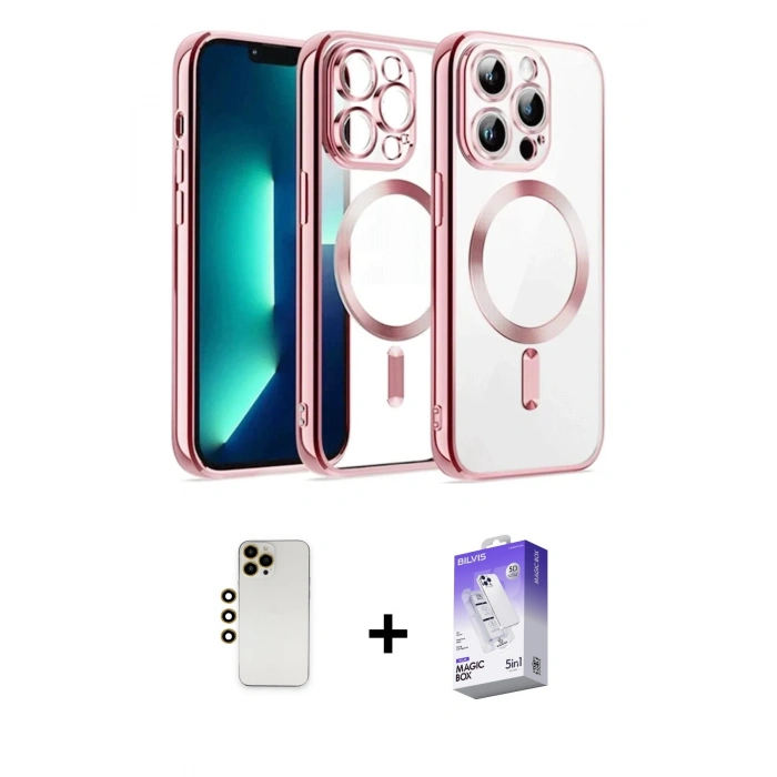 MARSİLYAN™- iPhone 13 Pro Max Kılıf Nova Işık Özel Seri - Siyah Bilvis 5in1 3D Magic Cam Ekran Koruyucu + Shine Kamera Lens - GD