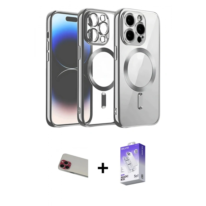 MARSİLYAN™- iPhone 13 Pro Max Kılıf Nova Işık Özel Seri - Siyah Bilvis 5in1 3D Magic Cam Ekran Koruyucu + Rainbow Kamera Lens Koruma Cam - KI