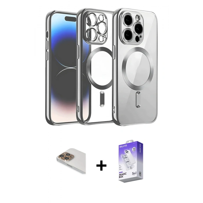 MARSİLYAN™- iPhone 13 Pro Max Kılıf Nova Işık Özel Seri - Siyah Bilvis 5in1 3D Magic Cam Ekran Koruyucu + Gold Pers Alüminyum Kamera Lens
