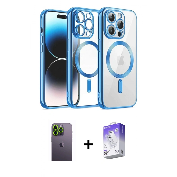 MARSİLYAN™- iPhone 13 Pro Max Kılıf Nova Işık Özel Seri - Siyah Bilvis 5in1 3D Magic Cam Ekran Koruyucu + Yeşil Neon Fosforlu Kamera Lens