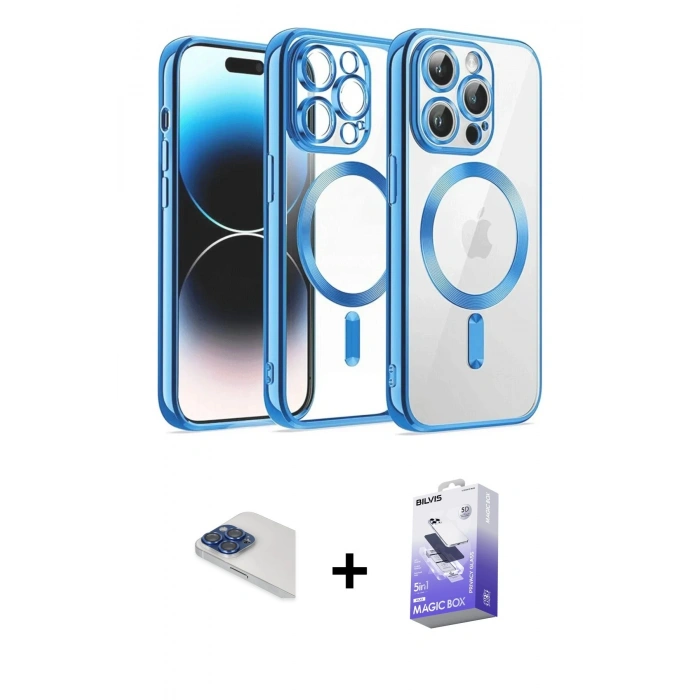 MARSİLYAN™- iPhone 13 Pro Max Kılıf Nova Işık Özel Seri - Siyah Bilvis 5in1 5D Magic Hayalet Cam Ekran Koruyucu + Pers Alüminyum Kamera Lens - LT