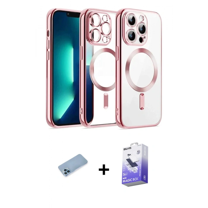 MARSİLYAN™- iPhone 13 Pro Max Kılıf Nova Işık Özel Seri - Siyah Bilvis 5in1 5D Magic Hayalet Cam Ekran Koruyucu + Shine Kamera Lens Koruma Cam - MI