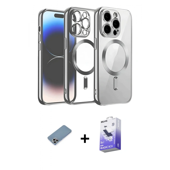 MARSİLYAN™- iPhone 13 Pro Max Kılıf Nova Işık Özel Seri - Siyah Bilvis 5in1 5D Magic Hayalet Cam Ekran Koruyucu + Shine Kamera Lens Koruma Cam - GI