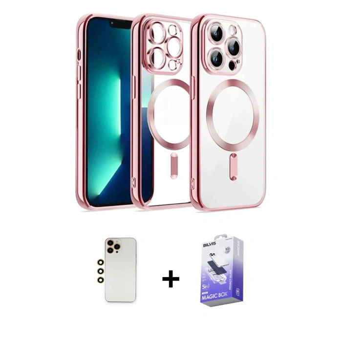 MARSİLYAN™- iPhone 13 Pro Max Kılıf Nova Işık Özel Seri - Siyah Bilvis 5in1 5D Magic Hayalet Cam Ekran Koruyucu + Shine Kamera Lens - GD
