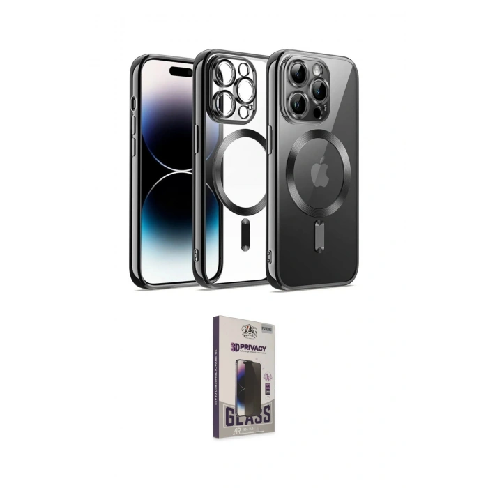 MARSİLYAN™- iPhone 13 Pro Max Kılıf Nova Işık Özel Seri - Siyah Bilvis Hayalet Cam Ekran Koruyucu