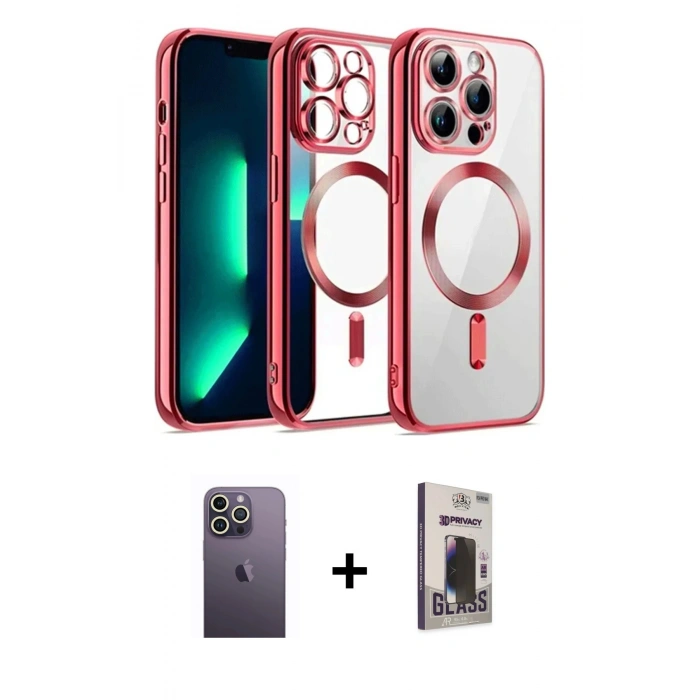 MARSİLYAN™- iPhone 13 Pro Max Kılıf Nova Işık Özel Seri - Siyah Bilvis Hayalet Cam Ekran Koruyucu + Neon Fosforlu Kamera Lens - BZ