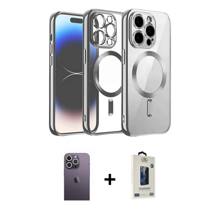 MARSİLYAN™- iPhone 13 Pro Max Kılıf Nova Işık Özel Seri - Siyah Bilvis Hayalet Cam Ekran Koruyucu + Neon Fosforlu Kamera Lens - BZ