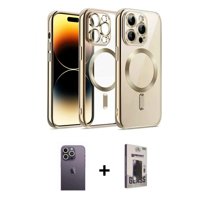 MARSİLYAN™- iPhone 13 Pro Max Kılıf Nova Işık Özel Seri - Siyah Bilvis Hayalet Cam Ekran Koruyucu + Neon Fosforlu Kamera Lens - BZ