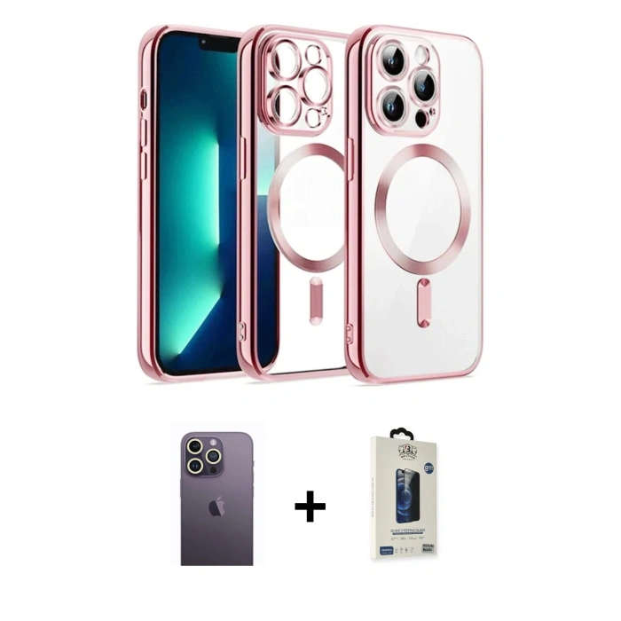 MARSİLYAN™- iPhone 13 Pro Max Kılıf Nova Işık Özel Seri - Siyah Bilvis Hayalet Cam Ekran Koruyucu + Neon Fosforlu Kamera Lens - BZ
