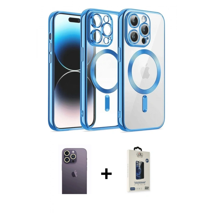 MARSİLYAN™- iPhone 13 Pro Max Kılıf Nova Işık Özel Seri - Siyah Bilvis Hayalet Cam Ekran Koruyucu + Neon Fosforlu Kamera Lens - BZ