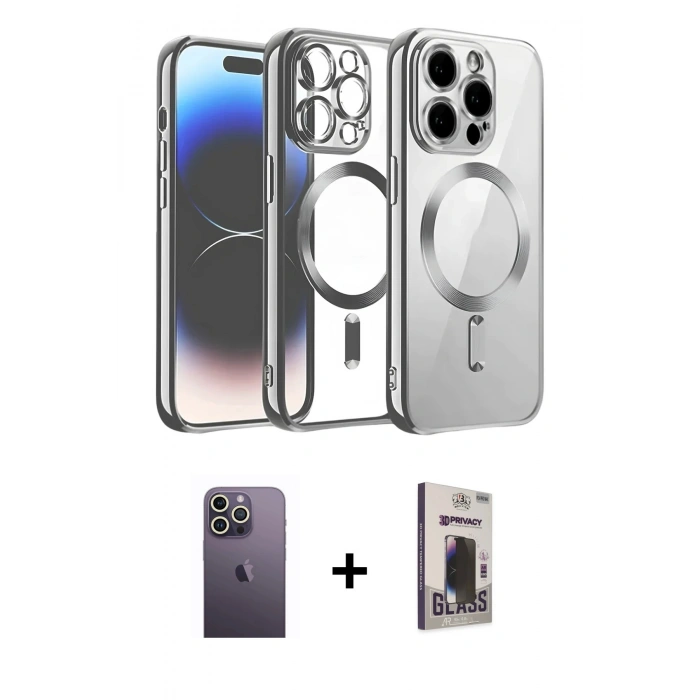 MARSİLYAN™- iPhone 13 Pro Max Kılıf Nova Işık Özel Seri - Siyah Bilvis Hayalet Cam Ekran Koruyucu + Neon Fosforlu Kamera Lens - BZ