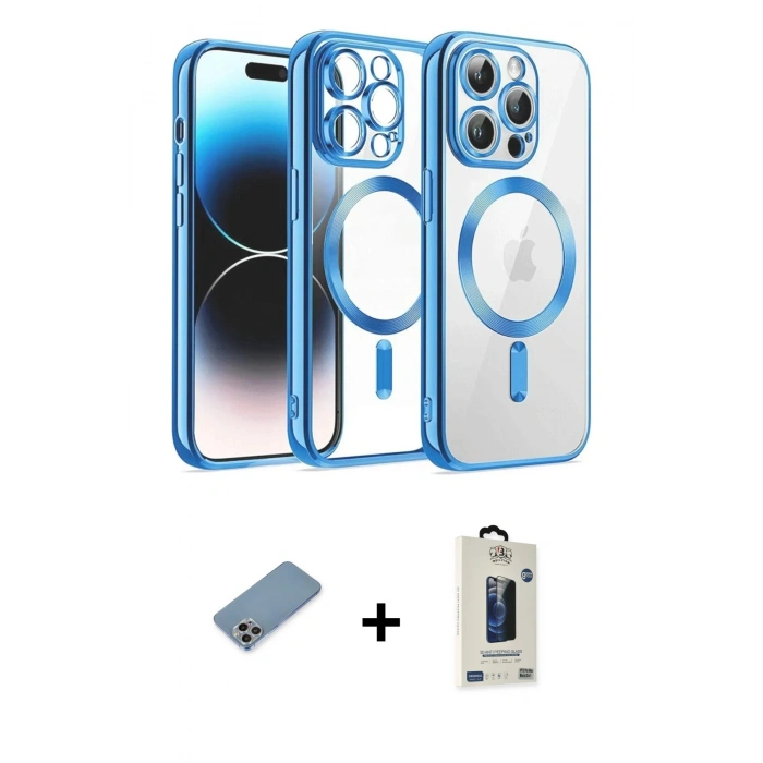 MARSİLYAN™- iPhone 13 Pro Max Kılıf Nova Işık Özel Seri - Siyah Bilvis Hayalet Cam Ekran Koruyucu + Shine Kamera Lens Koruma Cam - GI