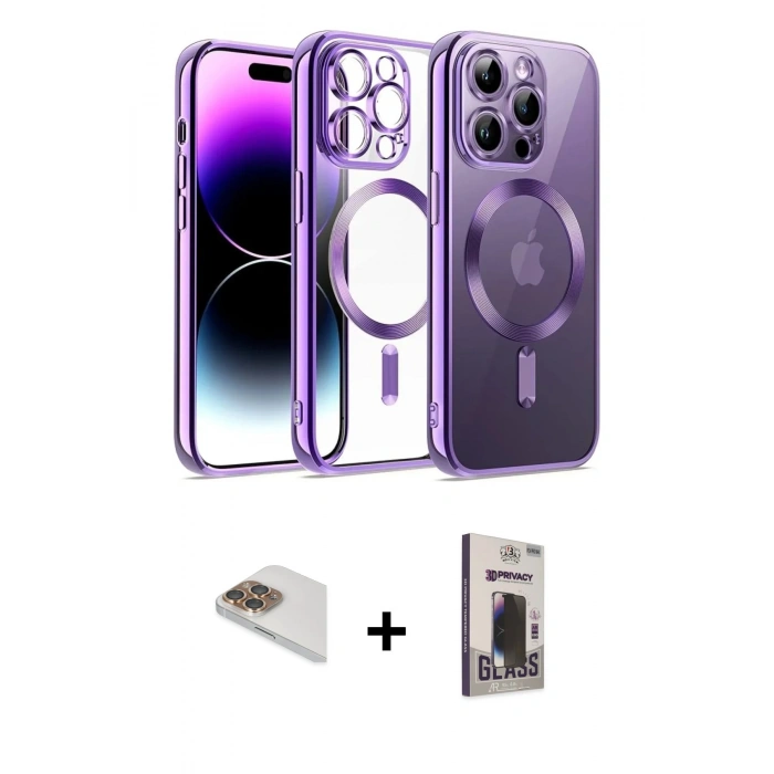 MARSİLYAN™- iPhone 13 Pro Max Kılıf Nova Işık Özel Seri - Siyah Bilvis Hayalet Cam Ekran Koruyucu + Pers Alüminyum Kamera Lens - GD