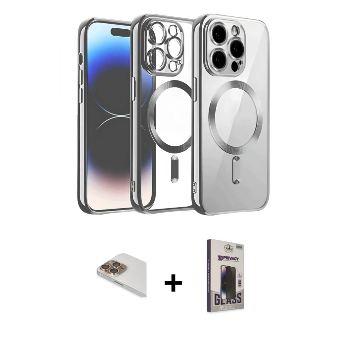 MARSİLYAN™- iPhone 13 Pro Max Kılıf Nova Işık Özel Seri - Siyah Bilvis Hayalet Cam Ekran Koruyucu + Pers Alüminyum Kamera Lens - GD