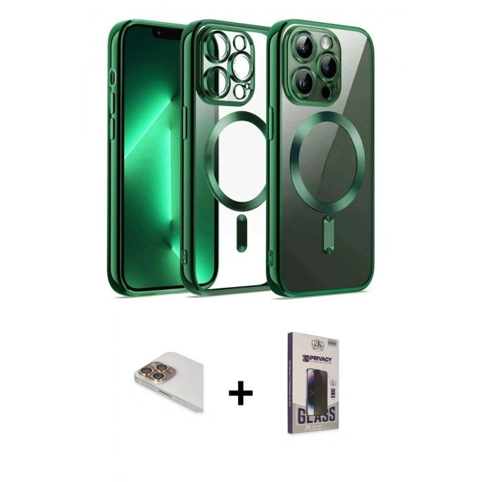 MARSİLYAN™- iPhone 13 Pro Max Kılıf Nova Işık Özel Seri - Siyah Bilvis Hayalet Cam Ekran Koruyucu + Pers Alüminyum Kamera Lens - GD