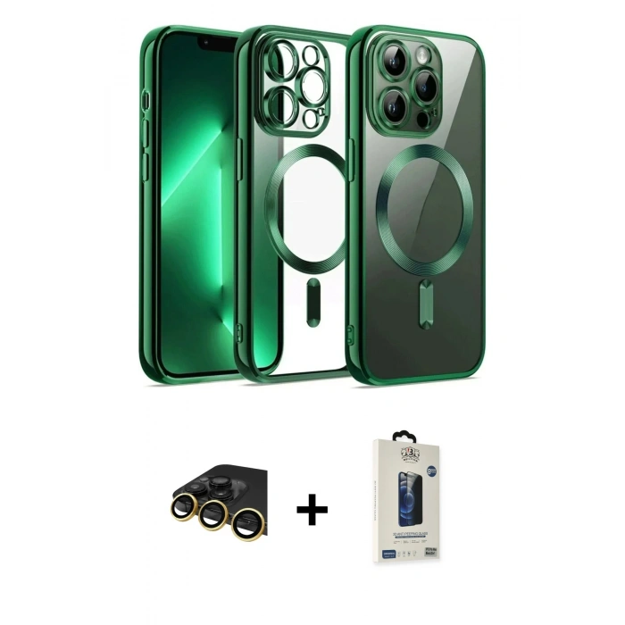 MARSİLYAN™- iPhone 13 Pro Max Kılıf Nova Işık Özel Seri - Siyah Bilvis Hayalet Cam Ekran Koruyucu + Raze Metal Kamera Lens - GD