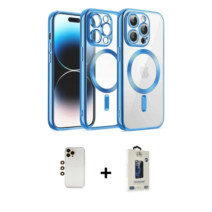 MARSİLYAN™- iPhone 13 Pro Max Kılıf Nova Işık Özel Seri - Siyah Bilvis Hayalet Cam Ekran Koruyucu + Shine Kamera Lens - GD