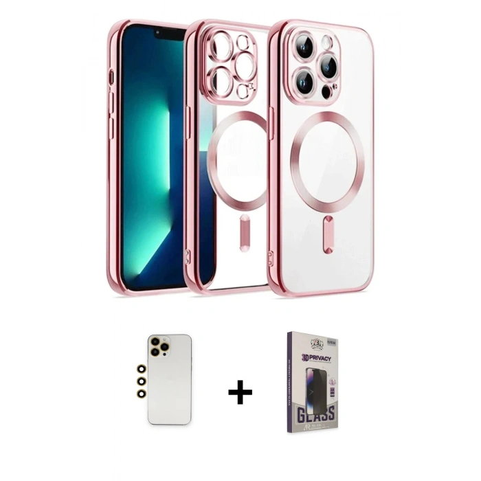 MARSİLYAN™- iPhone 13 Pro Max Kılıf Nova Işık Özel Seri - Siyah Bilvis Hayalet Cam Ekran Koruyucu + Shine Kamera Lens - GD