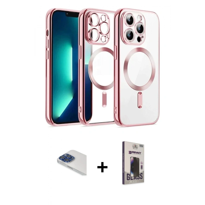 MARSİLYAN™- iPhone 13 Pro Max Kılıf Nova Işık Özel Seri - Siyah Bilvis Hayalet Cam Ekran Koruyucu + Pers Alüminyum Kamera Lens - LT