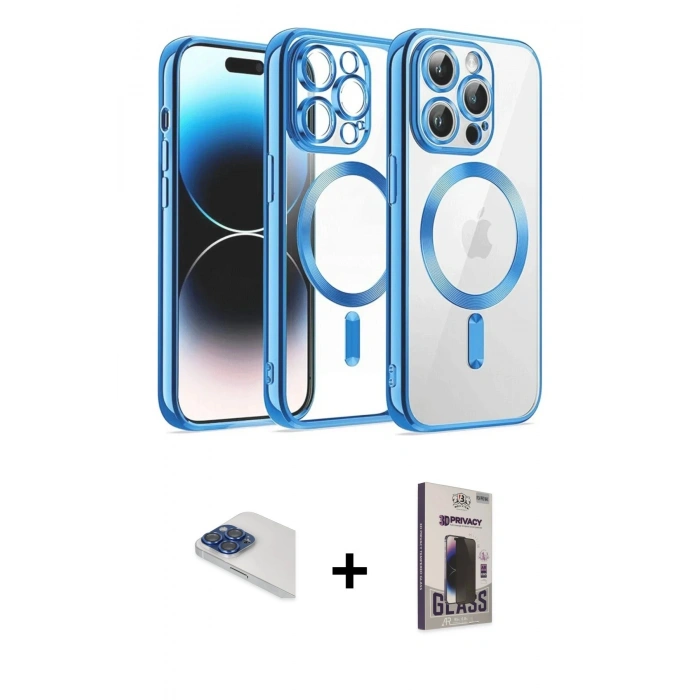 MARSİLYAN™- iPhone 13 Pro Max Kılıf Nova Işık Özel Seri - Siyah Bilvis Hayalet Cam Ekran Koruyucu + Pers Alüminyum Kamera Lens - LT