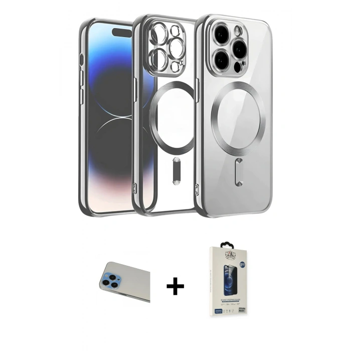 MARSİLYAN™- iPhone 13 Pro Max Kılıf Nova Işık Özel Seri - Siyah Bilvis Hayalet Cam Ekran Koruyucu + Rainbow Kamera Lens Koruma Cam - MI