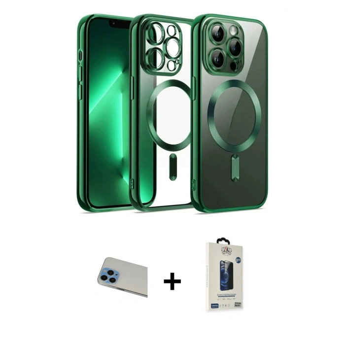 MARSİLYAN™- iPhone 13 Pro Max Kılıf Nova Işık Özel Seri - Siyah Bilvis Hayalet Cam Ekran Koruyucu + Rainbow Kamera Lens Koruma Cam - MI