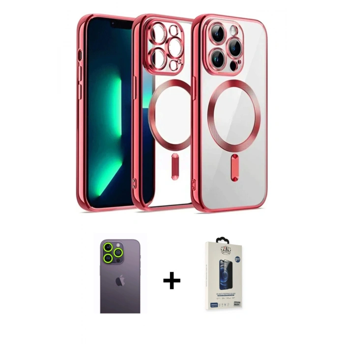 MARSİLYAN™- iPhone 13 Pro Max Kılıf Nova Işık Özel Seri - Siyah Bilvis Hayalet Cam Ekran Koruyucu + Neon Fosforlu Kamera Lens - YL