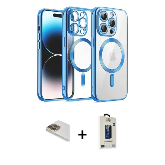MARSİLYAN™- iPhone 13 Pro Max Kılıf Nova Işık Özel Seri - Siyah Bilvis Hayalet Cam Ekran Koruyucu + Pers Alüminyum Kamera Lens - GD