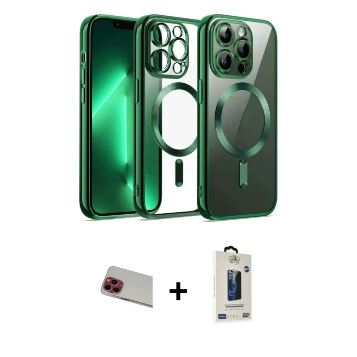 MARSİLYAN™- iPhone 13 Pro Max Kılıf Nova Işık Özel Seri - Siyah Bilvis Hayalet Cam Ekran Koruyucu + Rainbow Kamera Lens Koruma Cam - KI