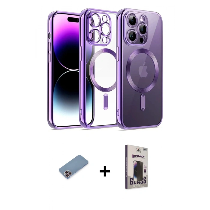 MARSİLYAN™- iPhone 13 Pro Max Kılıf Nova Işık Özel Seri - Siyah Bilvis Hayalet Cam Ekran Koruyucu + Shine Kamera Lens Koruma Cam - PE