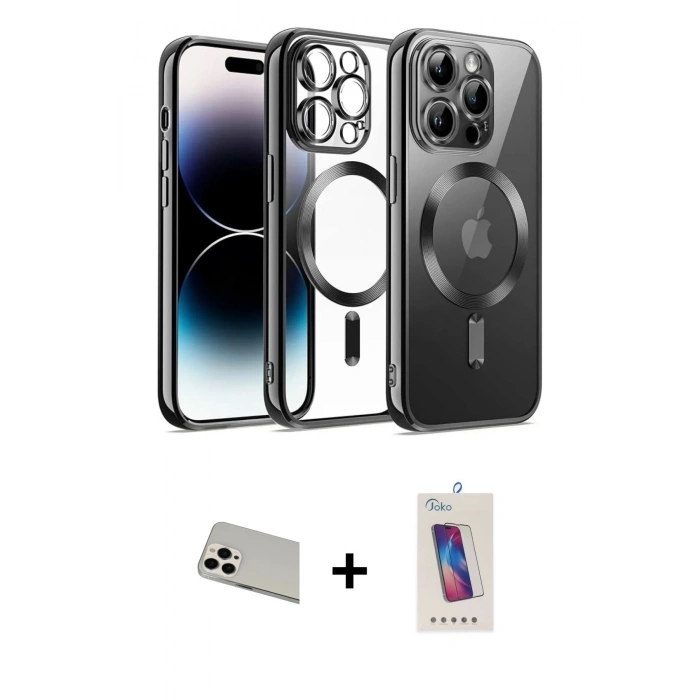 MARSİLYAN™- iPhone 13 Pro Max Kılıf Nova Işık Özel Seri - Siyah Joko 5D Cam + Rainbow Kamera Lens Koruma Cam - BZ