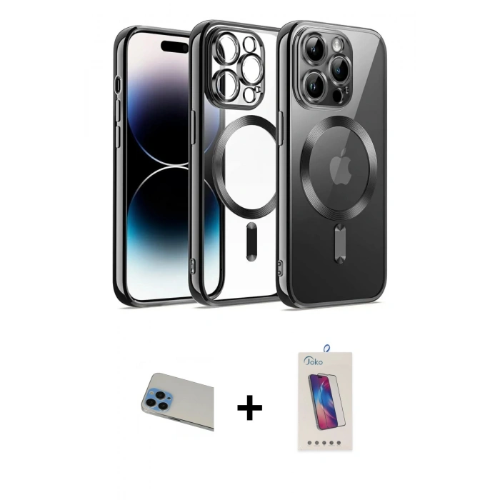 MARSİLYAN™- iPhone 13 Pro Max Kılıf Nova Işık Özel Seri - Siyah Joko 5D Cam + Rainbow Kamera Lens Koruma Cam - MI