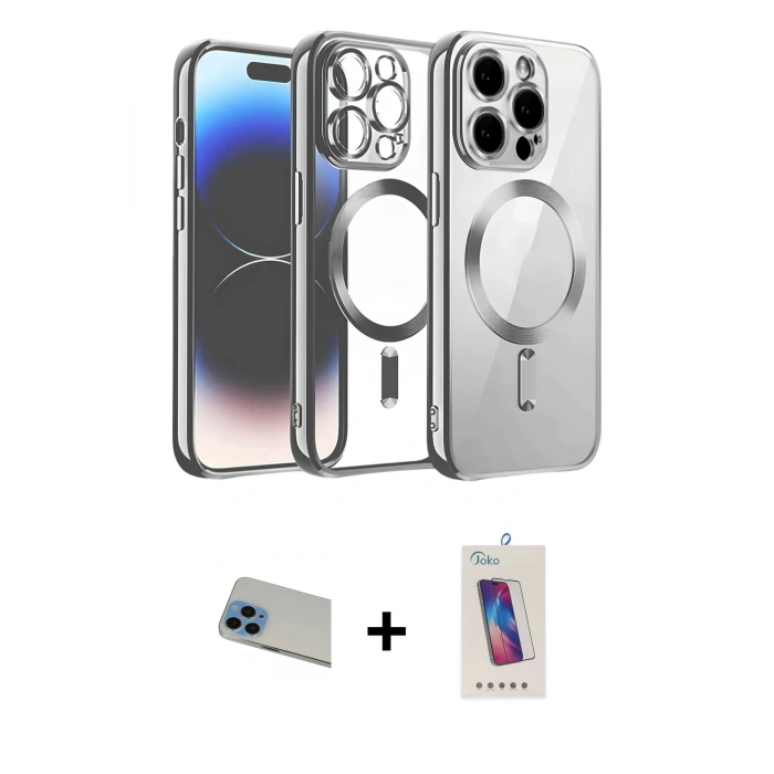 MARSİLYAN™- iPhone 13 Pro Max Kılıf Nova Işık Özel Seri - Siyah Joko 5D Cam + Rainbow Kamera Lens Koruma Cam - MI