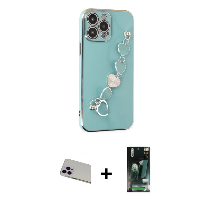 MARSİLYAN™- iPhone 13 Pro Max Kılıf Nova Işık Prime - Şeffaf 360 Full Body Arka Koruyucu + Mor Rainbow Kamera Lens Koruma Cam