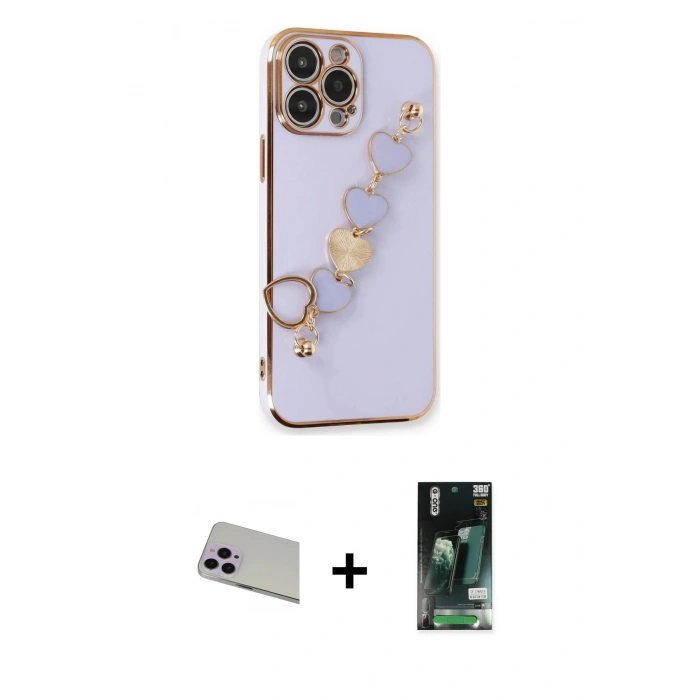 MARSİLYAN™- iPhone 13 Pro Max Kılıf Nova Işık Prime - Şeffaf 360 Full Body Arka Koruyucu + Mor Rainbow Kamera Lens Koruma Cam