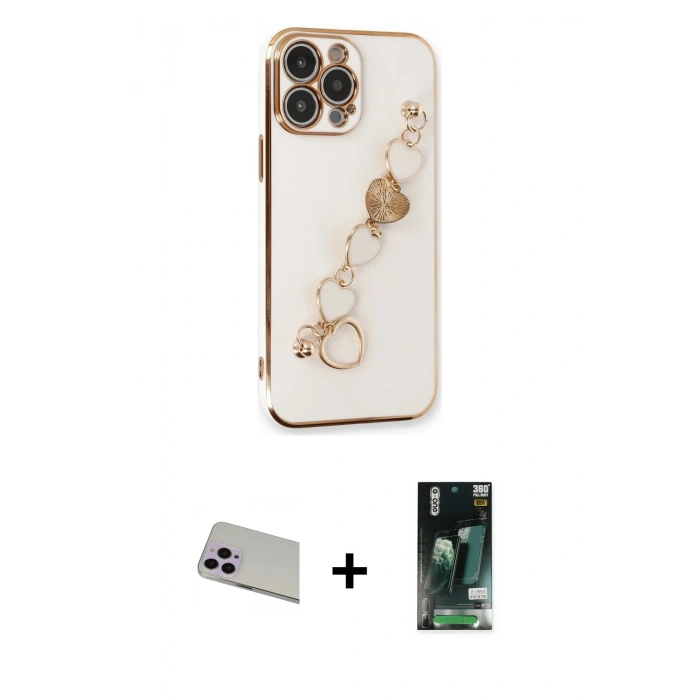 MARSİLYAN™- iPhone 13 Pro Max Kılıf Nova Işık Prime - Şeffaf 360 Full Body Arka Koruyucu + Mor Rainbow Kamera Lens Koruma Cam