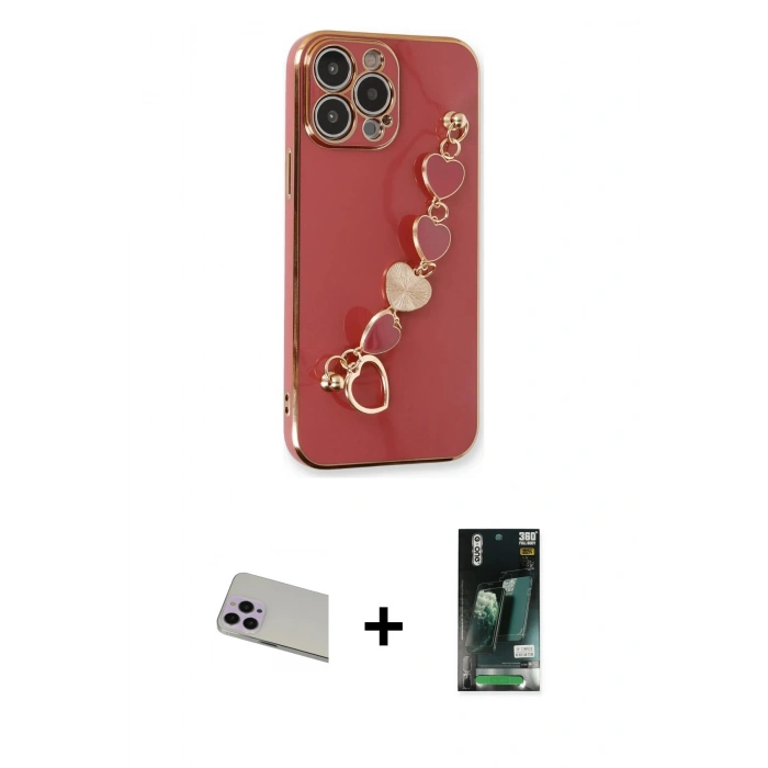 MARSİLYAN™- iPhone 13 Pro Max Kılıf Nova Işık Prime - Şeffaf 360 Full Body Arka Koruyucu + Mor Rainbow Kamera Lens Koruma Cam