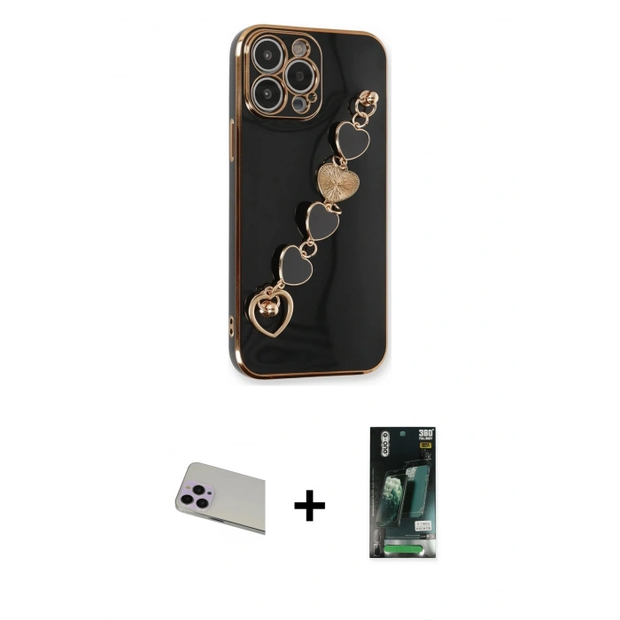 MARSİLYAN™- iPhone 13 Pro Max Kılıf Nova Işık Prime - Şeffaf 360 Full Body Arka Koruyucu + Mor Rainbow Kamera Lens Koruma Cam