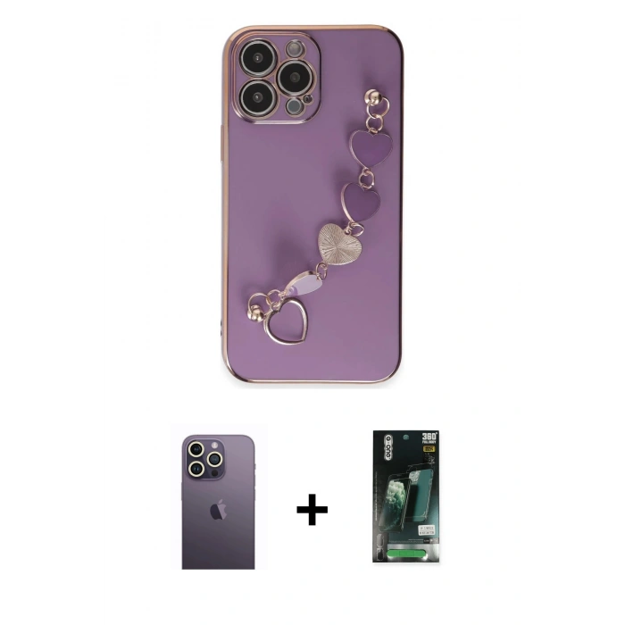 MARSİLYAN™- iPhone 13 Pro Max Kılıf Nova Işık Prime - Şeffaf 360 Full Body Arka Koruyucu + Neon Fosforlu Kamera Lens - BZ