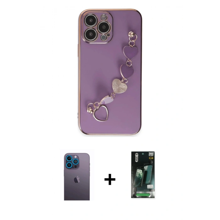 MARSİLYAN™- iPhone 13 Pro Max Kılıf Nova Işık Prime - Şeffaf 360 Full Body Arka Koruyucu + Neon Fosforlu Kamera Lens - MI