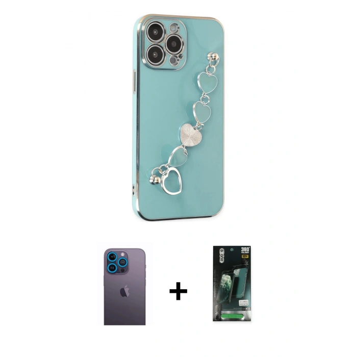MARSİLYAN™- iPhone 13 Pro Max Kılıf Nova Işık Prime - Şeffaf 360 Full Body Arka Koruyucu + Neon Fosforlu Kamera Lens - MI