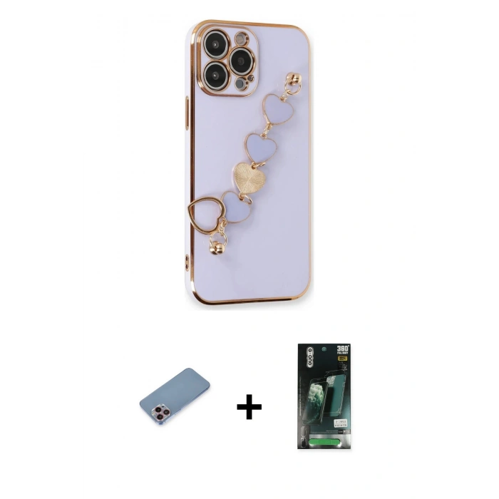 MARSİLYAN™- iPhone 13 Pro Max Kılıf Nova Işık Prime - Şeffaf 360 Full Body Arka Koruyucu + Shine Kamera Lens Koruma Cam - PE