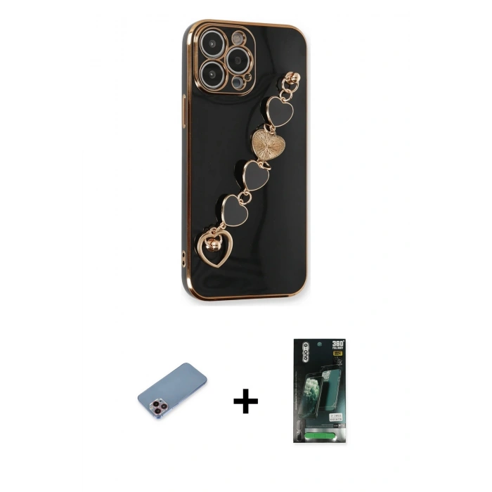 MARSİLYAN™- iPhone 13 Pro Max Kılıf Nova Işık Prime - Şeffaf 360 Full Body Arka Koruyucu + Shine Kamera Lens Koruma Cam - PE