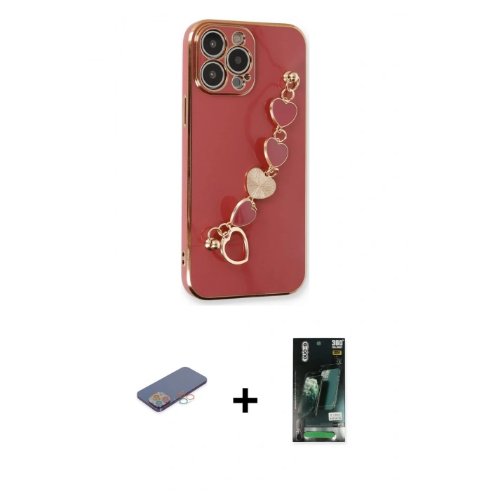MARSİLYAN™- iPhone 13 Pro Max Kılıf Nova Işık Prime - Şeffaf 360 Full Body Arka Koruyucu + Renkli Kamera Lens Koruma Cam - PE