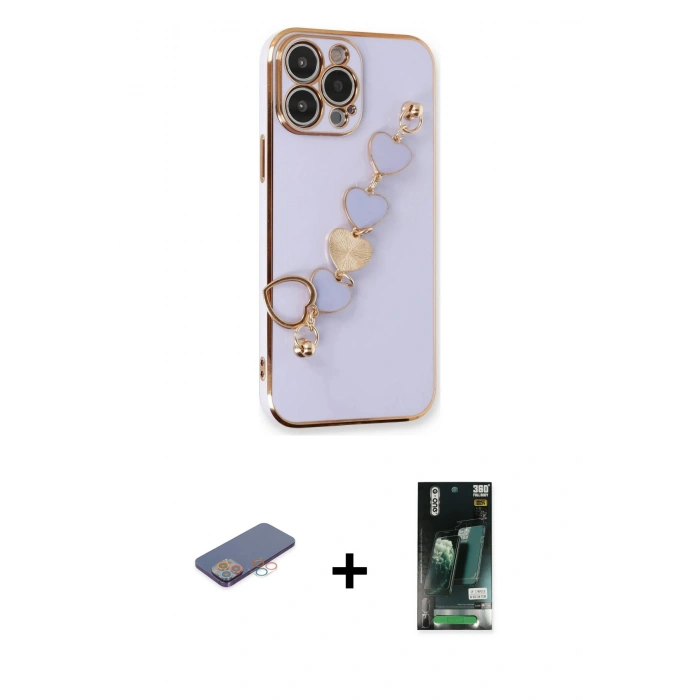 MARSİLYAN™- iPhone 13 Pro Max Kılıf Nova Işık Prime - Şeffaf 360 Full Body Arka Koruyucu + Renkli Kamera Lens Koruma Cam - PE