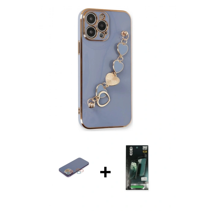 MARSİLYAN™- iPhone 13 Pro Max Kılıf Nova Işık Prime - Şeffaf 360 Full Body Arka Koruyucu + Renkli Kamera Lens Koruma Cam - PE