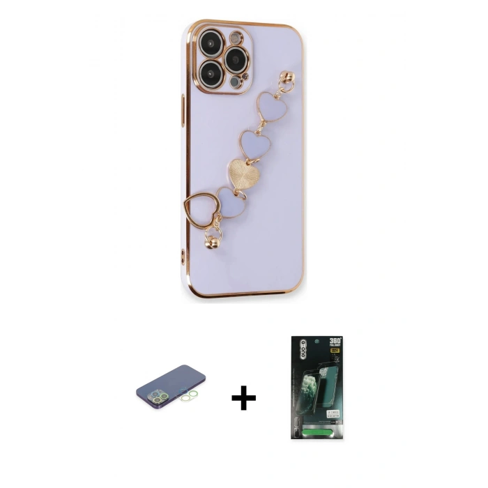 MARSİLYAN™- iPhone 13 Pro Max Kılıf Nova Işık Prime - Şeffaf 360 Full Body Arka Koruyucu + Renkli Kamera Lens Koruma Cam - YL