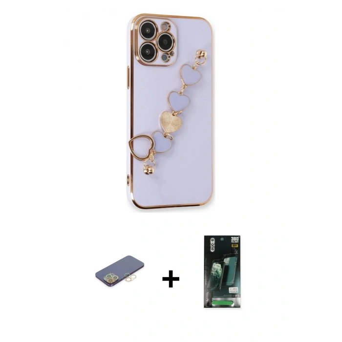 MARSİLYAN™- iPhone 13 Pro Max Kılıf Nova Işık Prime - Şeffaf 360 Full Body Arka Koruyucu + Renkli Kamera Lens Koruma Cam - SI