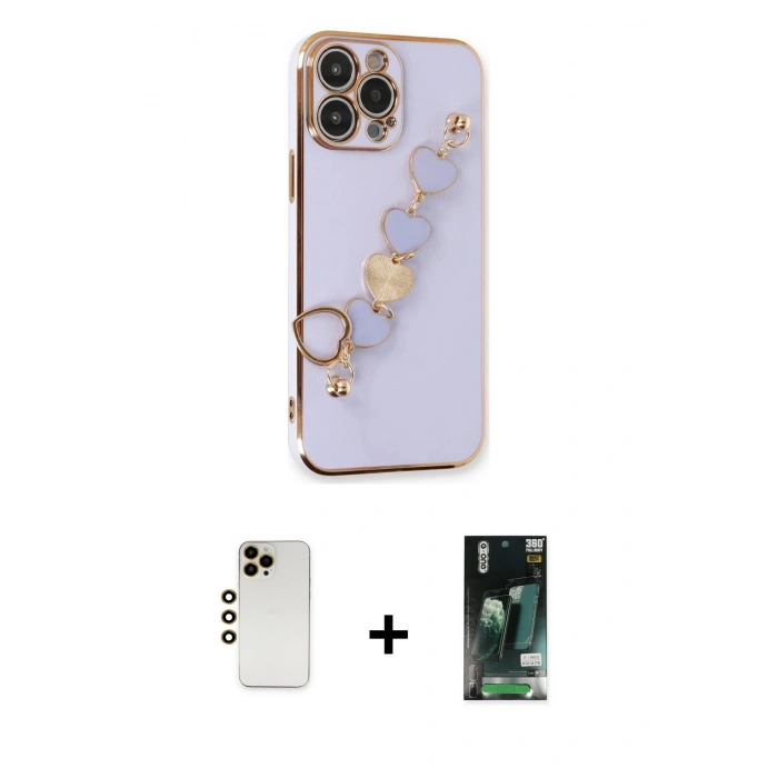 MARSİLYAN™- iPhone 13 Pro Max Kılıf Nova Işık Prime - Şeffaf 360 Full Body Arka Koruyucu + Shine Kamera Lens - GD